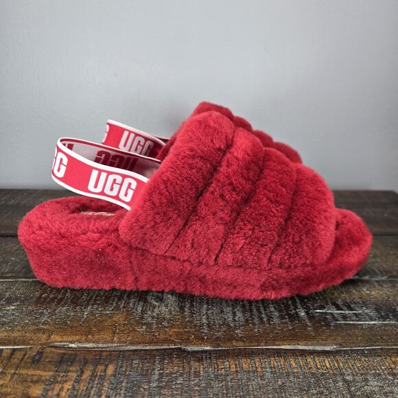 NEW UGG Fluff Yeah Womens Size 10 Slingback Slip On Shoes Slippers Red - Picture 1 of 11
